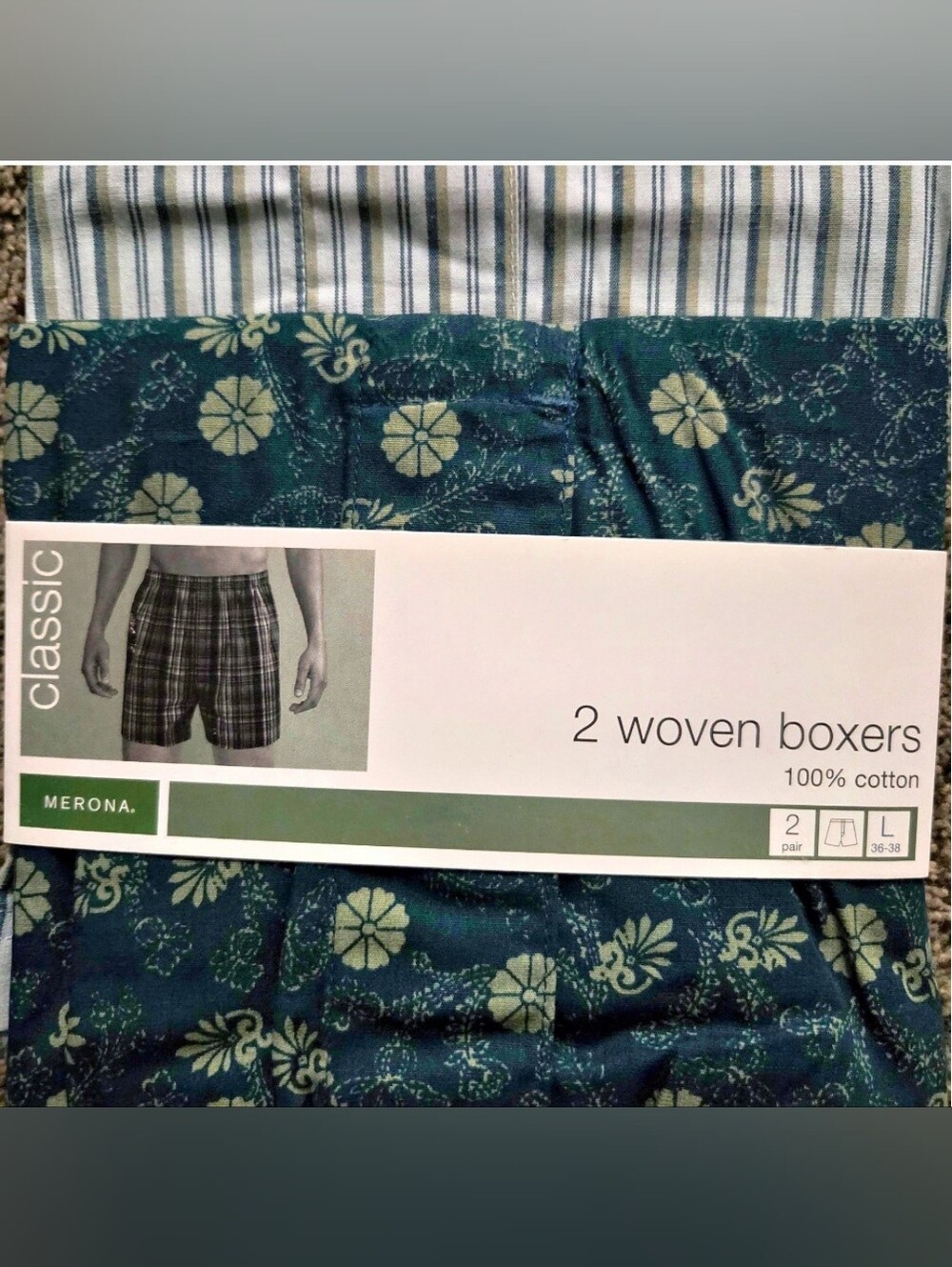 2008 Merona Men's Woven Boxers 2-Pack Size Large L 36-38 Green Floral Deadstock.